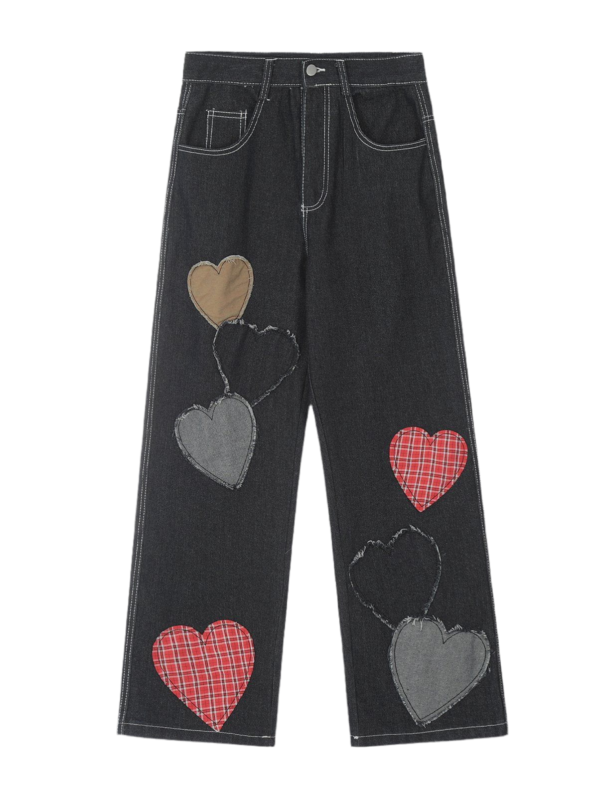 NB Applique Plaid Heart Jeans