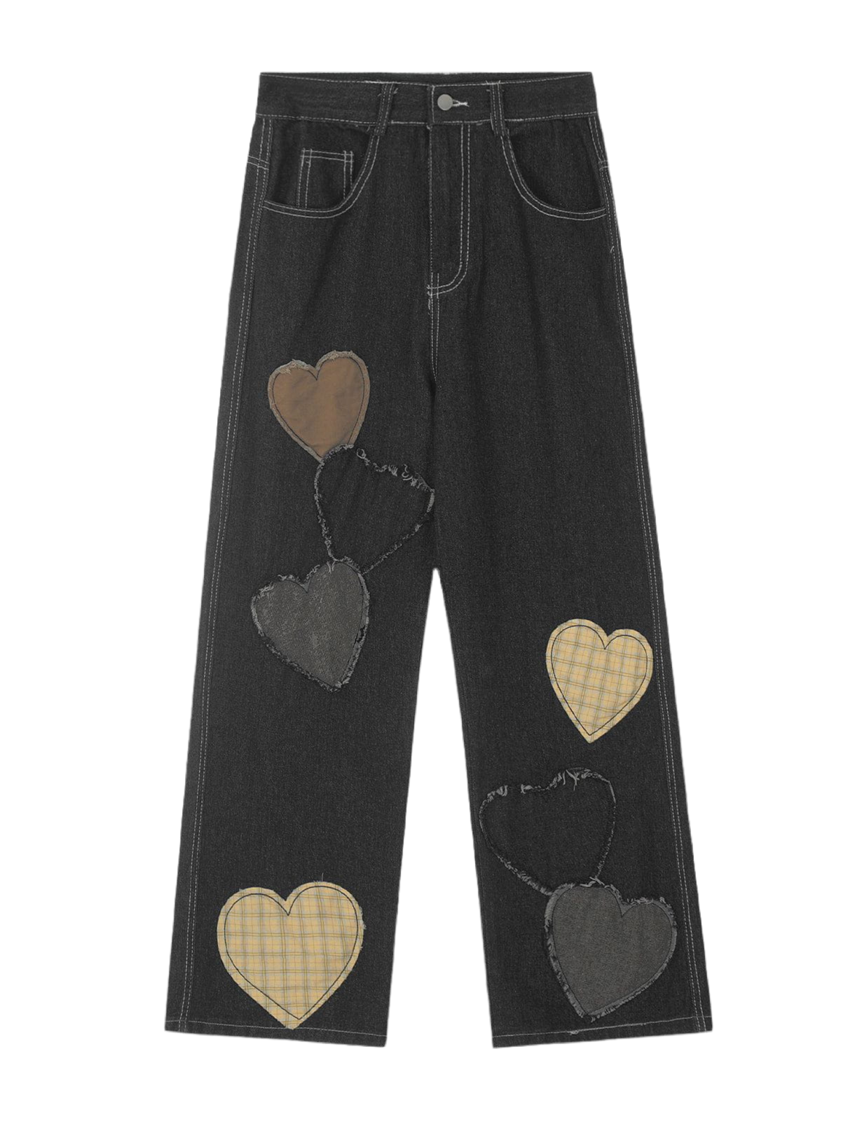 NB Applique Plaid Heart Jeans