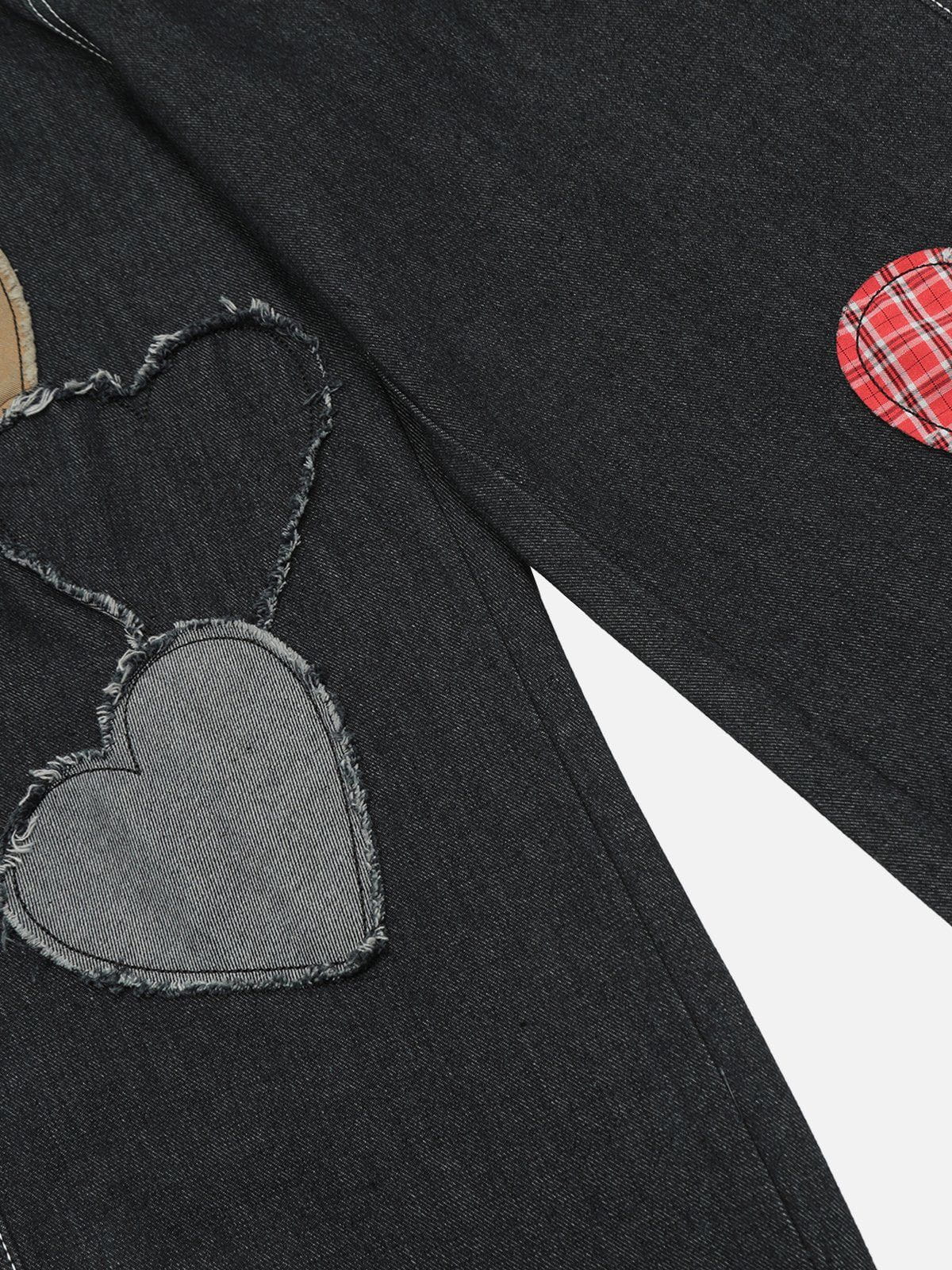 NB Applique Plaid Heart Jeans