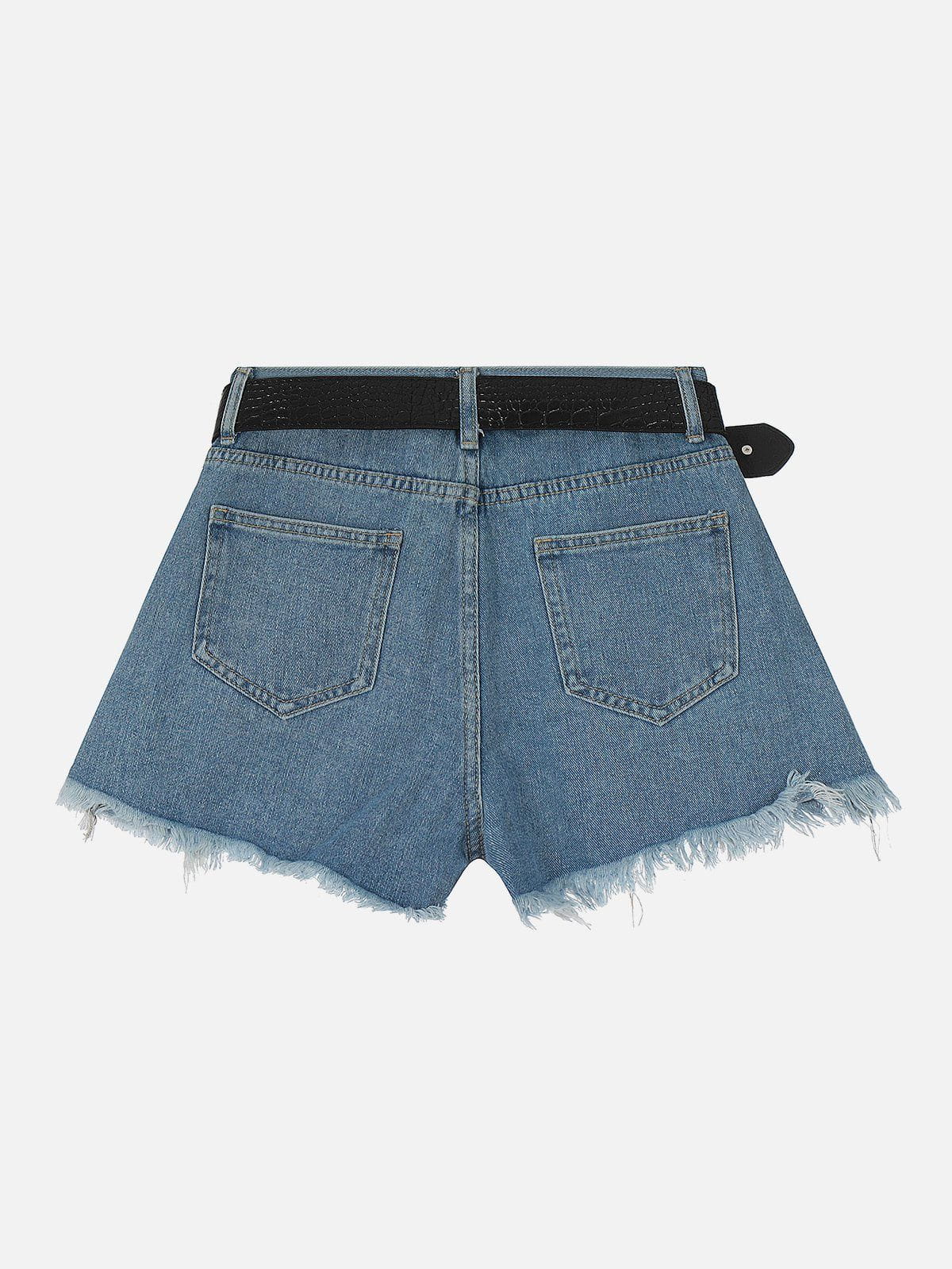 NB Button Side Raw Denim Shorts